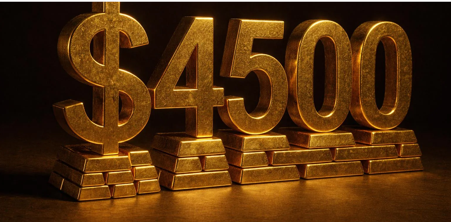 قیمت جهانی طلا برای نخستین بار 4500 دلاری شد
